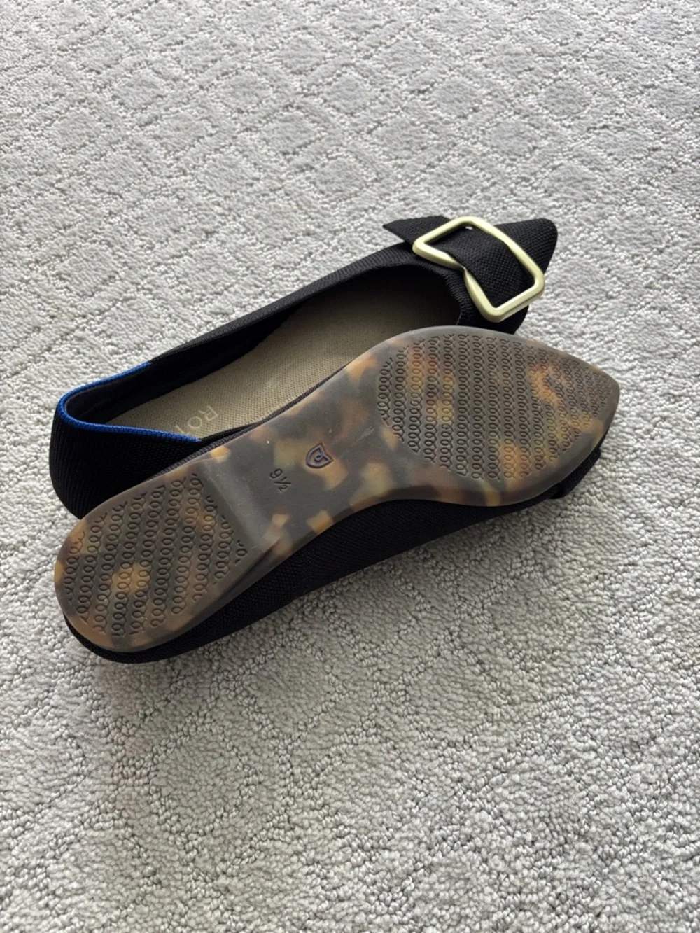 Rothy’s The Emblem Point II Black Flat with Gold Buckle - Picture 4 of 11